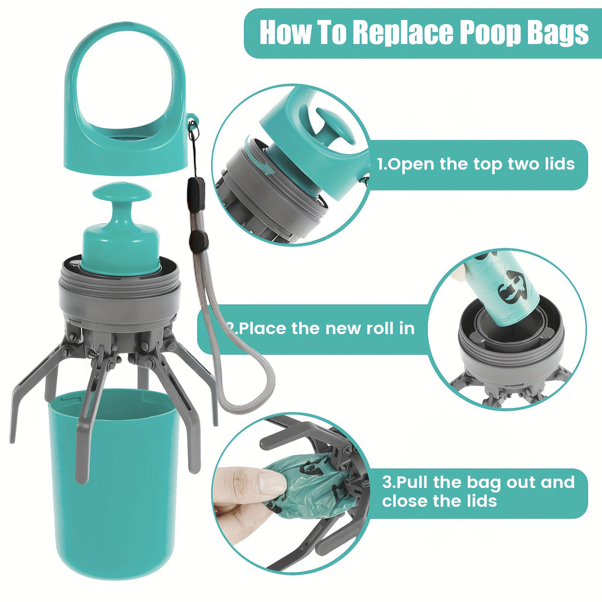 Portable scooper with waste bag attached ready to use