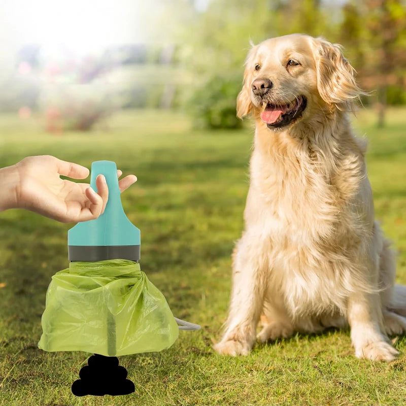 Dog poop scooper claw mechanism scooping waste into bag