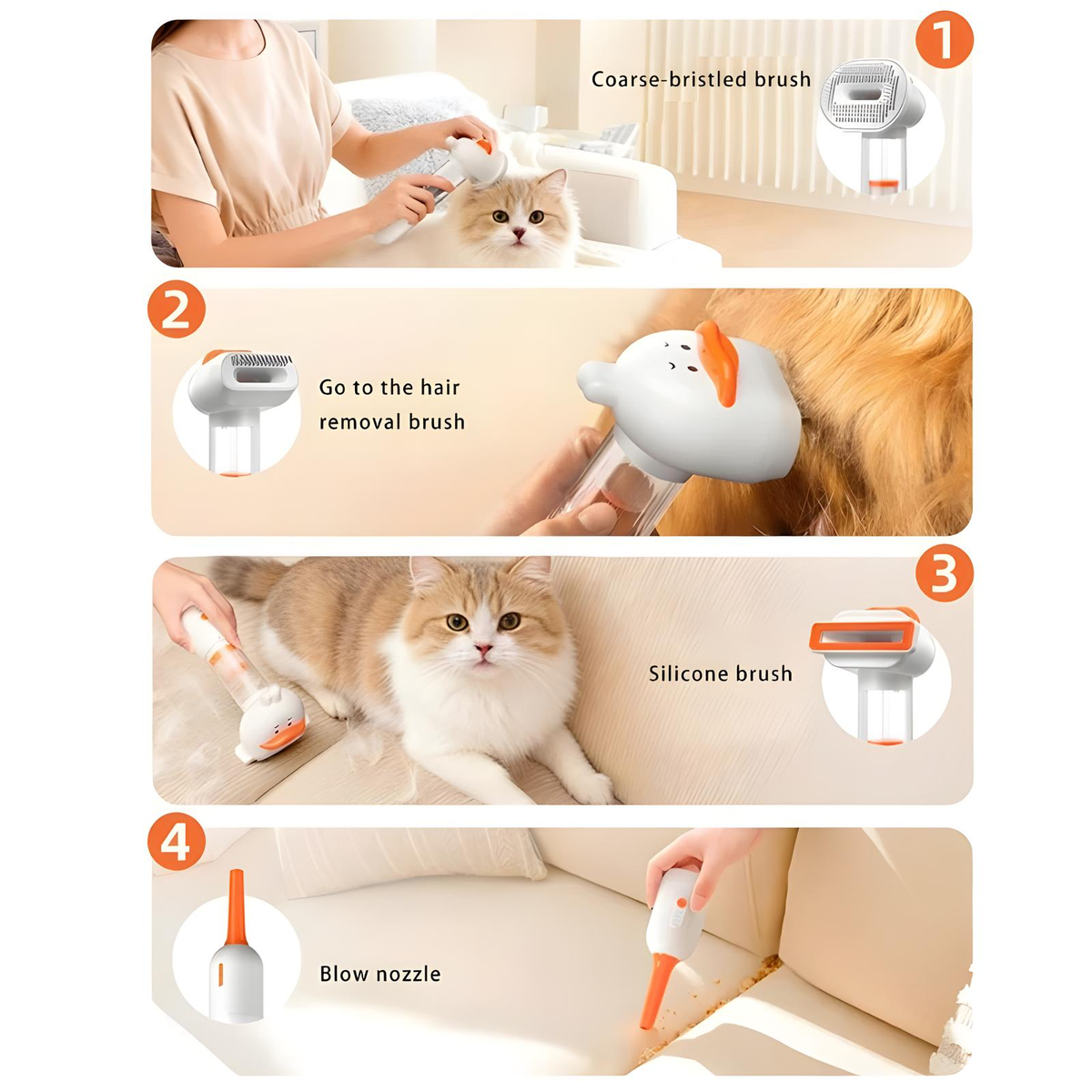 4-in-1 Electric Pet Hair Removal Brush for Cats & Dogs - product photo 5